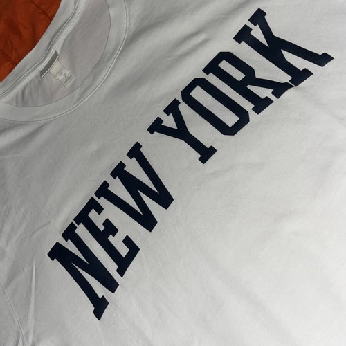 H&M T-shirt with embossed "NEW YORK" logo, white, size L