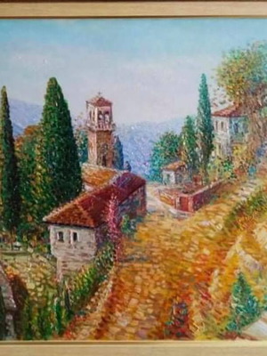 Painting by Vas. Zenetzis with spatula in excellent condition with frame