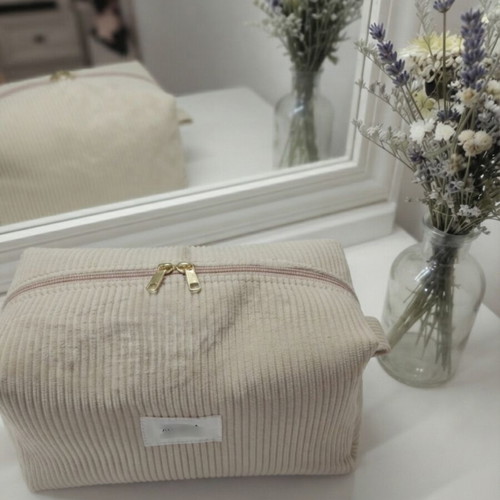 Handmade XL toiletry bag beige with scrunchie, new
