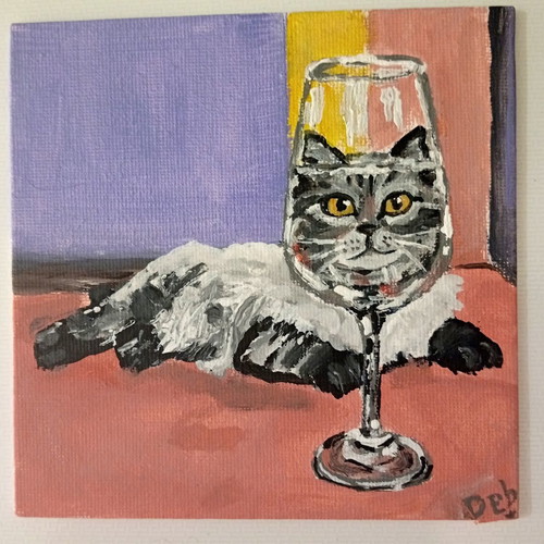 Acrylic cat painting on canvas, 13x13 cm