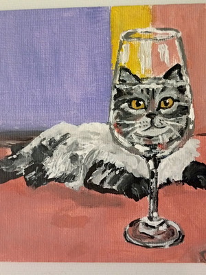 Acrylic cat painting on canvas, 13x13 cm