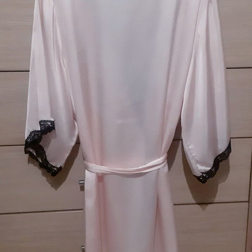 Oriflame Sweden Satin Robe pink with black lace new Large/XLarge