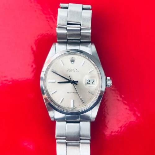 Rolex Oysterdate Precision 34mm vintage wristwatch used, silver