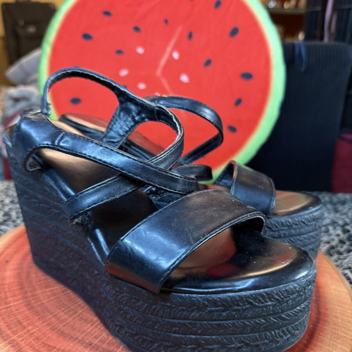 Black Platform Sandals used, size 37, ankle strap