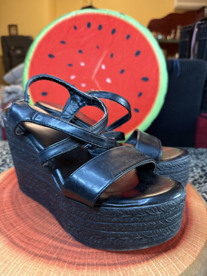 Black Platform Sandals used, size 37, ankle strap