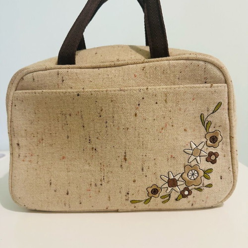 Vintage mini handbag beige with floral embroidery like new