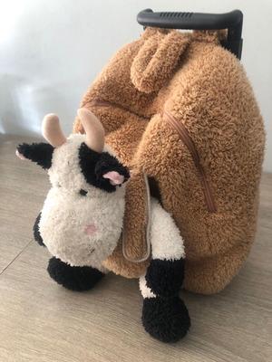 Children's trolley bag used, plush cow design