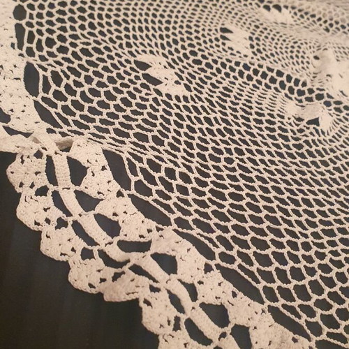 Handmade knitted doily used 55 cm