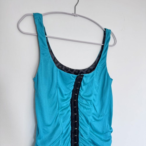 Vintage Leopard Bustier Corset used, size S/XS, grey-turquoise