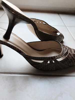 Zara mules with alligator and snake print, brown leather, size 37