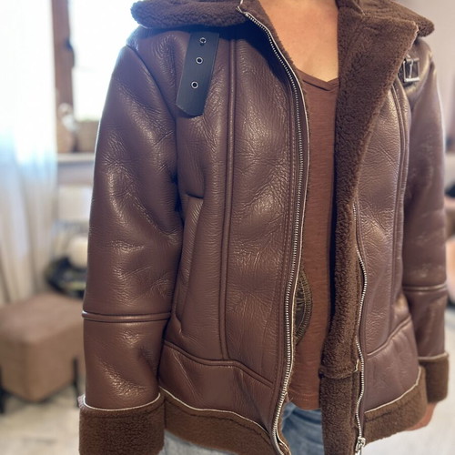 Leather jacket with fur, like new, size S/36, brown
