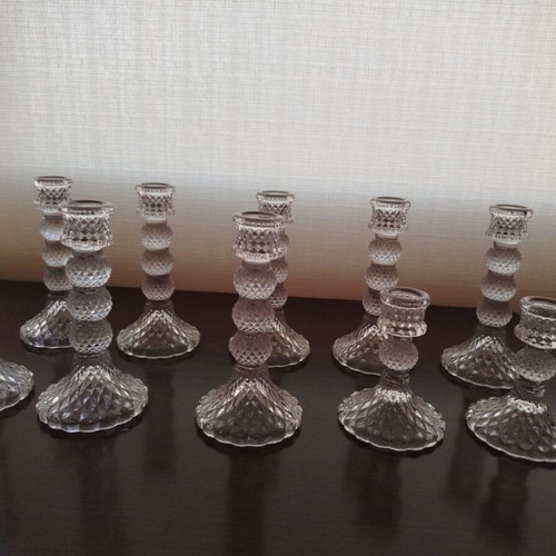 Glass candlesticks like new, set of 8 large and 2 small