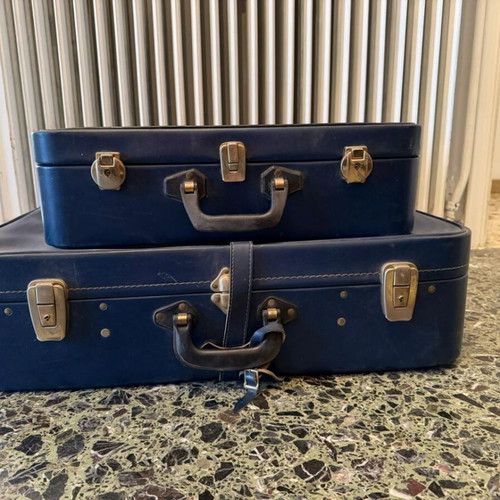 Vintage suitcase set used, blue, 2 pieces