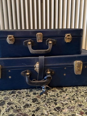Vintage suitcase set used, blue, 2 pieces