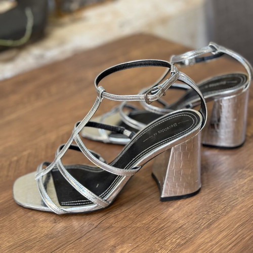Bershka Silver Heels like new, size 38, croco texture