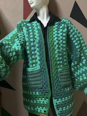Handmade knitted cardigan made to order in gray and green
