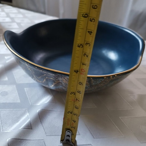 MSL Vintage 20cm Blue Marble Fondue Bowl with Gold, Made in Greece