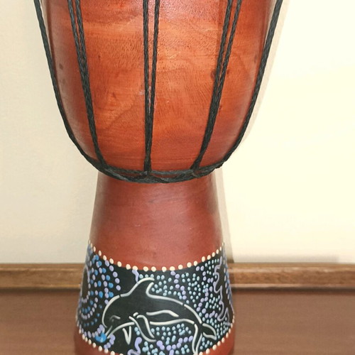 Djembe drum with dolphin dot art design, 30cm