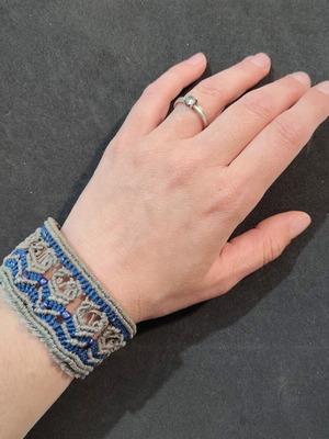 Macrame bracelet handmade new, gray and blue
