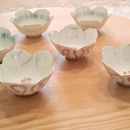 Serving bowls used, pack of 6, porcelain flower-shaped from Japan