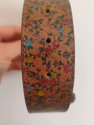 Leather belt brown with floral pattern like new