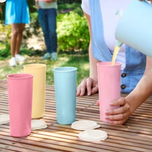 Σετ 2 ψηλά ποτήρια Tupperware με καπάκι, ροζ ανοιχτό και σκούρο