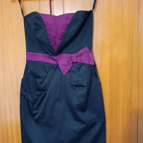 Strapless mini dress like new, black and magenta with bow and pockets, size S