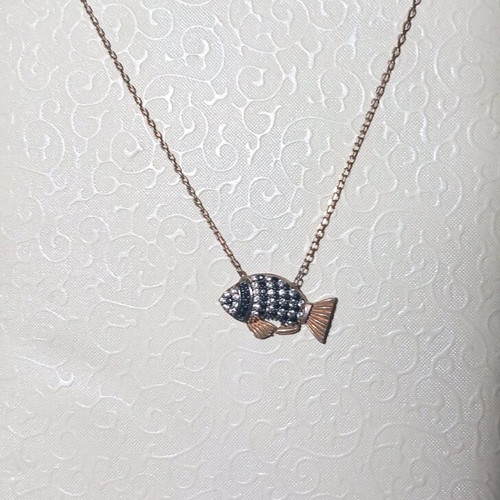 Silver gold-plated fish necklace with rose gold and zircon