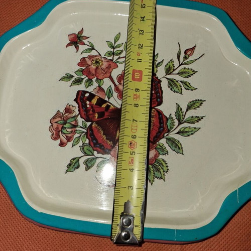 3 vintage metal trays 19.5×16cm, Christmas & butterfly theme, pack