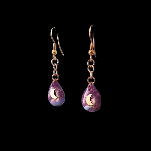 Handmade recycled plastic earrings with moon design, new