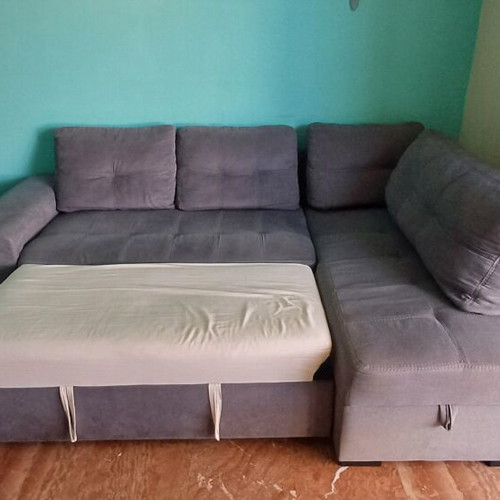 Corner sofa grey fabric with storage, convertible to bed