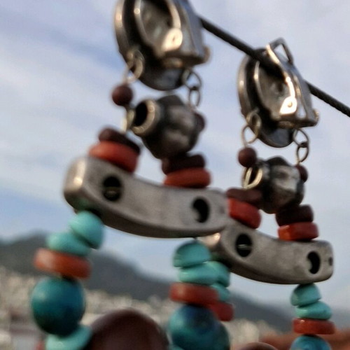 Vintage ethnic clip-on earrings used, hanging design
