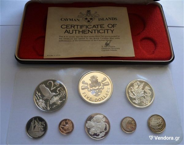  CAYMAN ISLANDS 1975 **SILVER PROOF** set (8 coins) Sealed w/Box Case & COA