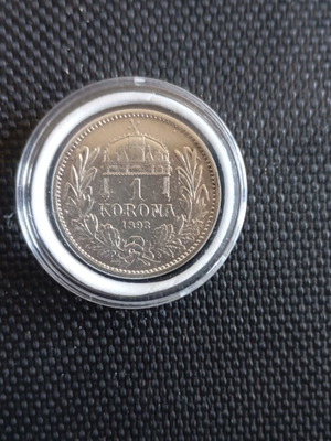 Silver Korona Hungary 1893 like new, Francis Joseph coin