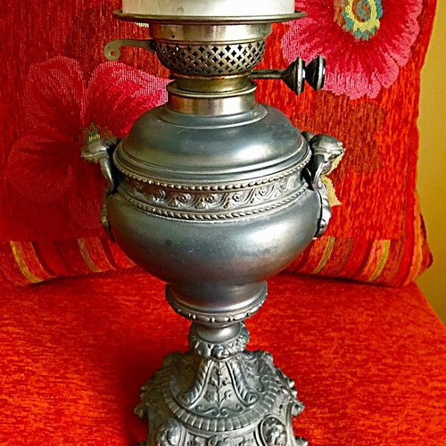 Antique 17th Century Carved Oil Lamp like new, thick crystal, gilded details