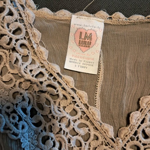 Semi-transparent silk short dress with embroidery LMLULU like new, beige