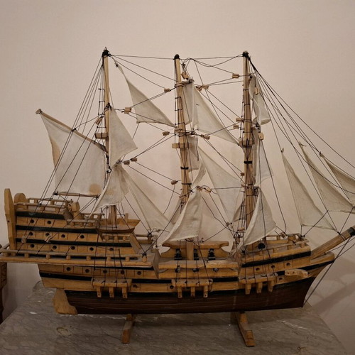 Handmade wooden ship used, 80 cm length, 57 cm height
