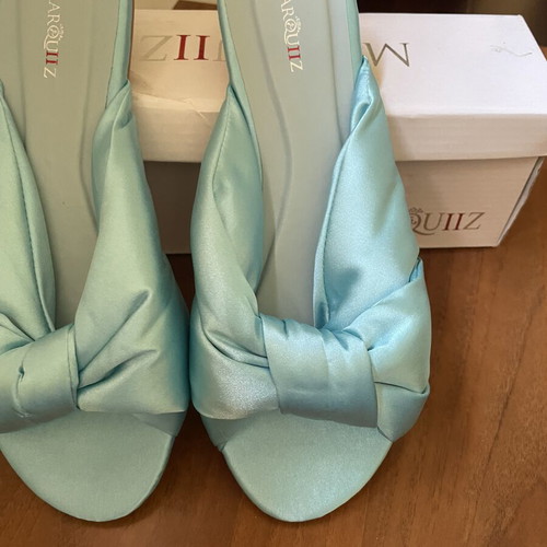 Marquiiz satin mules with knot in blue turquoise