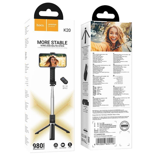 Hoco Selfie Stick Tripod with Bluetooth Remote Prior K20 Black New
