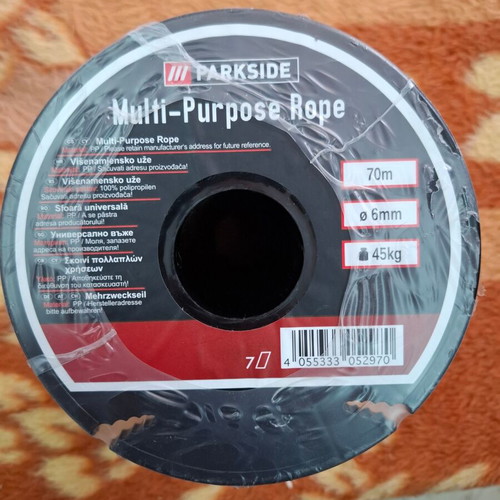 Multi-purpose rope new, 70 m length, 6 mm thickness, 45 kg load
