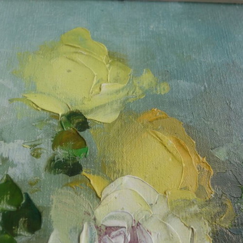 Oil painting vase with roses on canvas like new