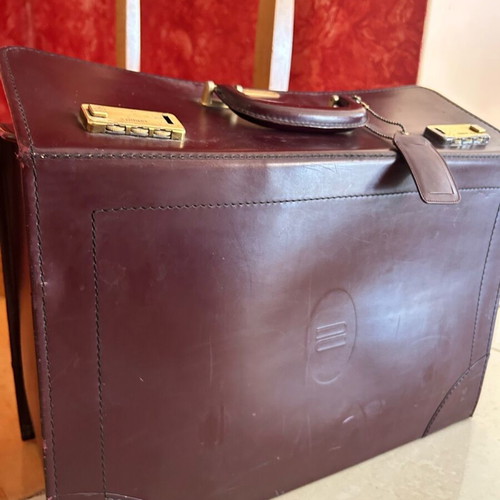 Vintage leather briefcase Infomecanica used, burgundy color