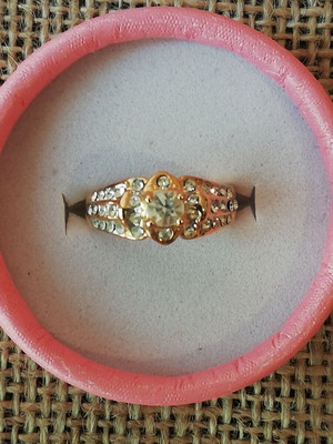 Gold-plated steel ring with clear zirconia new