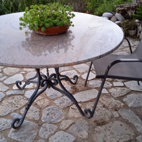 Outdoor table used, iron and granite, 1983