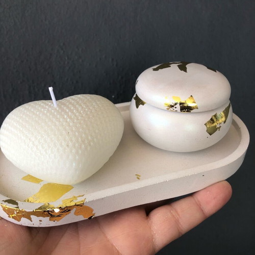 Bomboniera tray with macaron and heart candle set of 3 new
