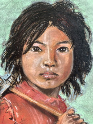 Portrait painting of a man pastel on cardboard used