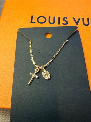 Unisex necklace with Santa Maria cross and Virgin Mary steel gold new