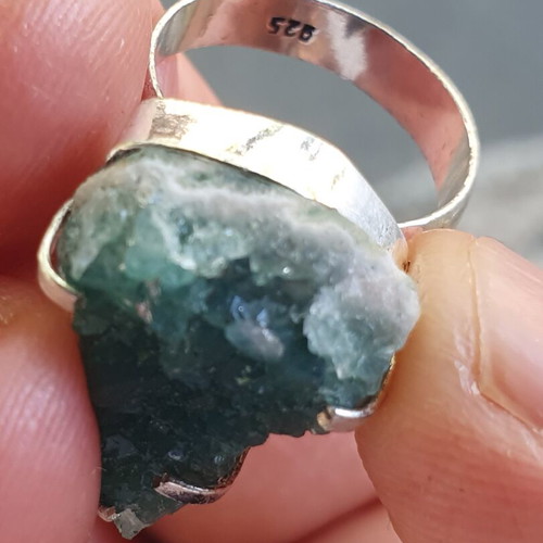 Fluorite ring silver plated, size USA 6.5, handmade