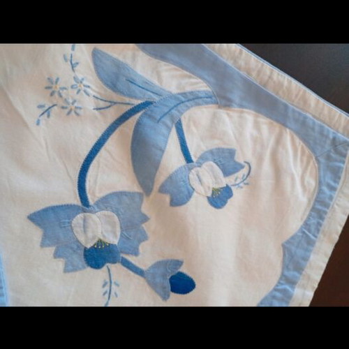 Cotton tablecloth new white with light blue garland 1.30x1.30 m