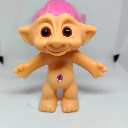 Collectible Efxoulis Troll Doll with Pink Hair and Crystal like new